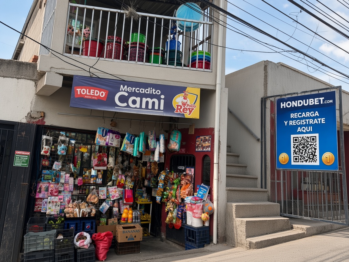 Mercadito de barrio con letrero Hondubet